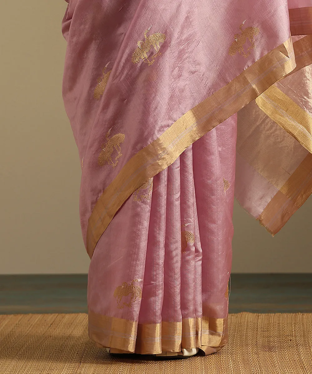 Handloom Lavender Pure Silk Chanderi Saree With Birds Woven In Gold Zari