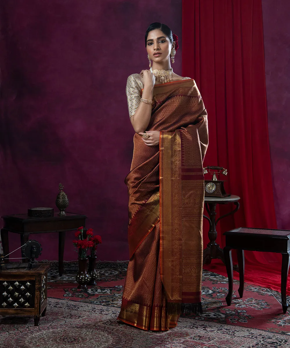 Handloom Maroon Pure Zari and Pure Silk Bridal Kanjivaram Saree