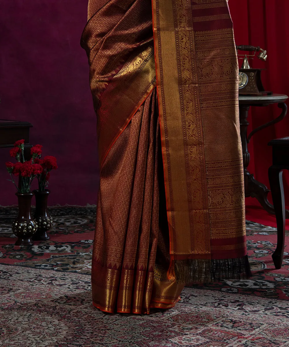 Handloom Maroon Pure Zari and Pure Silk Bridal Kanjivaram Saree