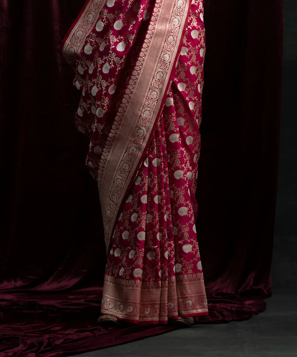 Handloom Pink Pure Katan Silk Banarasi Saree with Sona Rupa Bareek Jangla