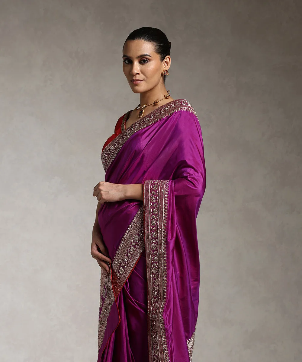 Handloom Purple Pure Katan Silk Banarasi Saree With Embroidery On Borders With All Over Boota