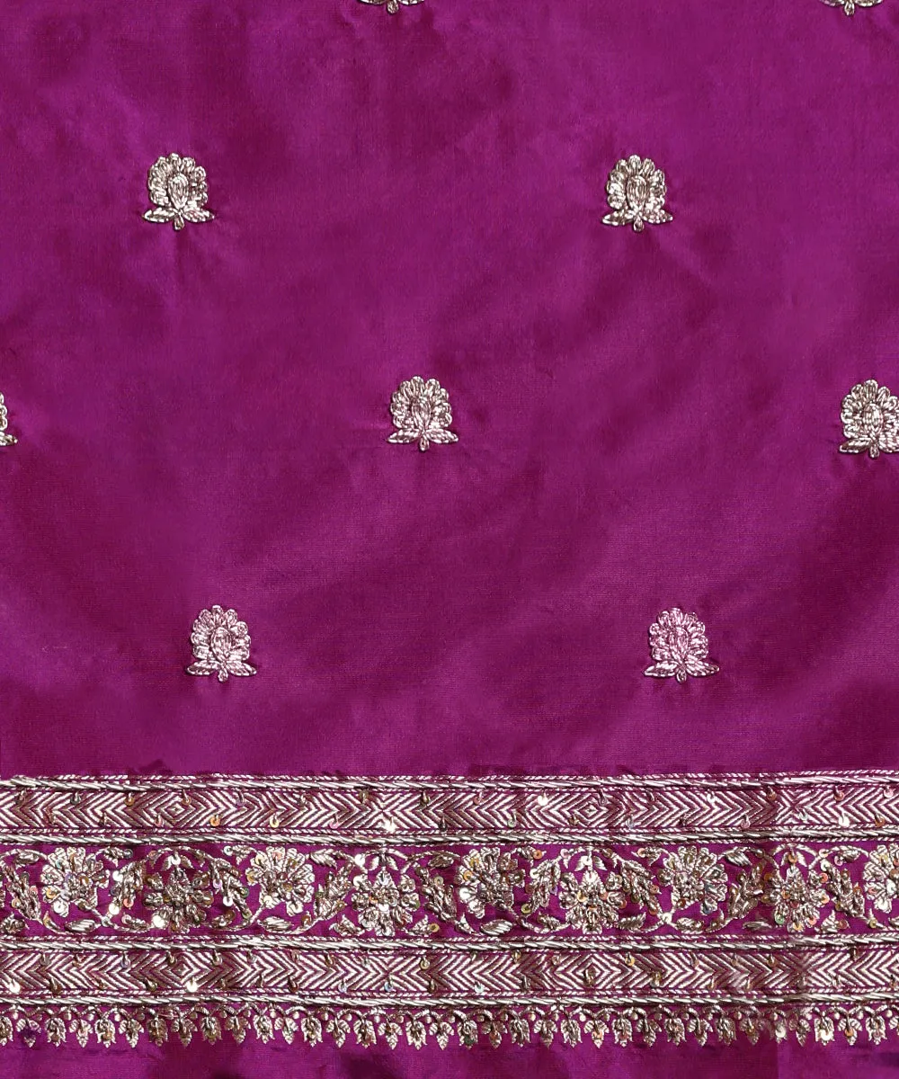 Handloom Purple Pure Katan Silk Banarasi Saree With Embroidery On Borders With All Over Boota