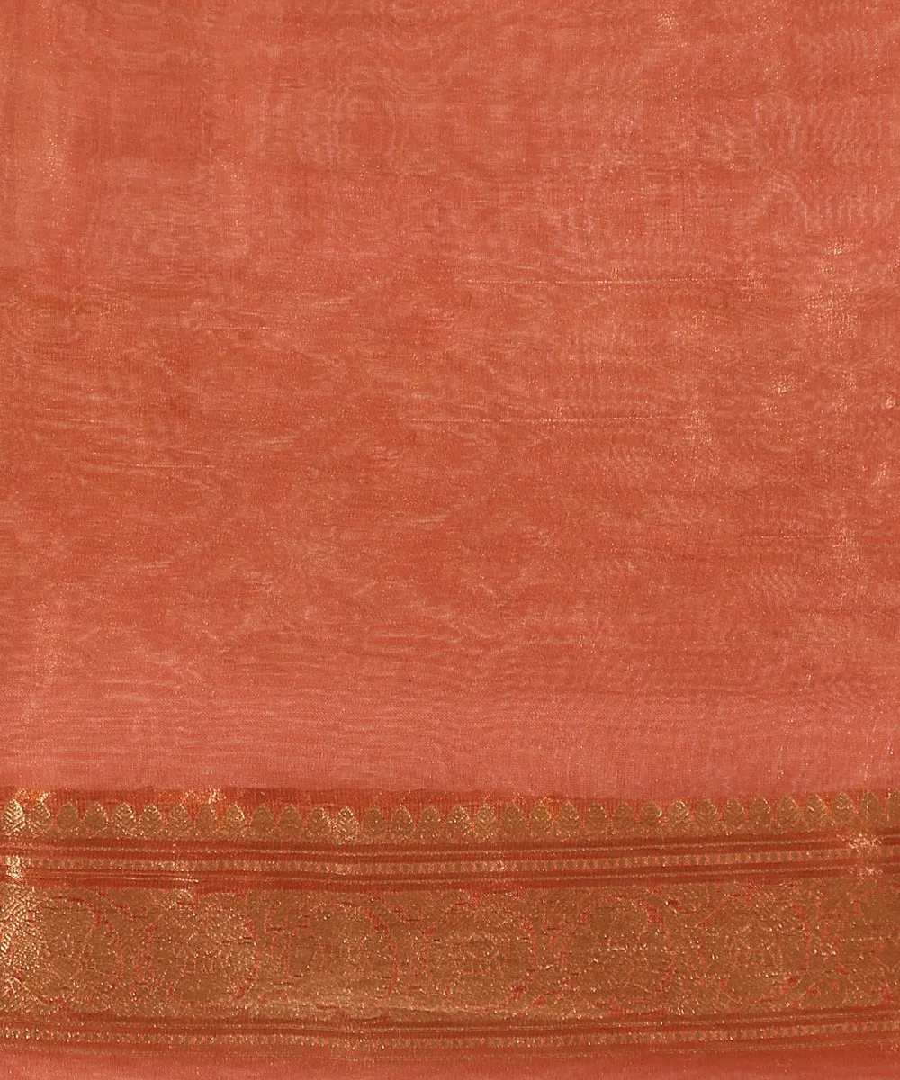 Handloom Rose Pink And Gold Pure Tissue Silk Banarasi Saree With Kadhwa Boota