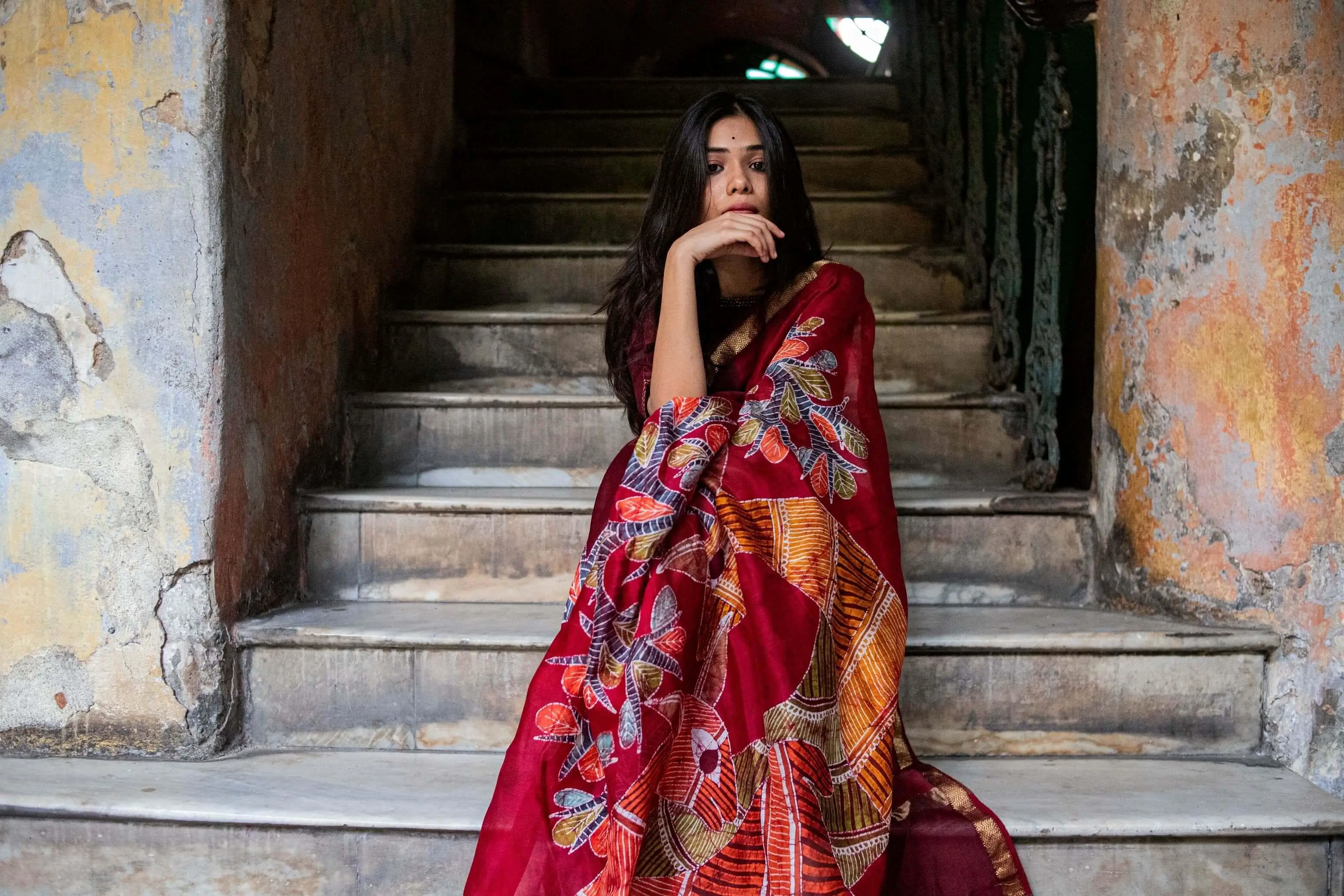 Heeranya-  Narmada Batik Maheswari saree