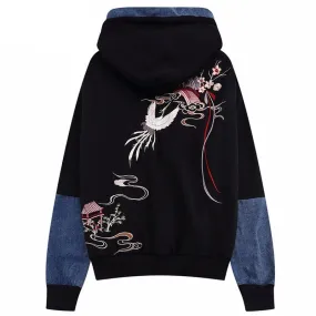 Japanese Minka Crane Bridge Patchwork Hoodie