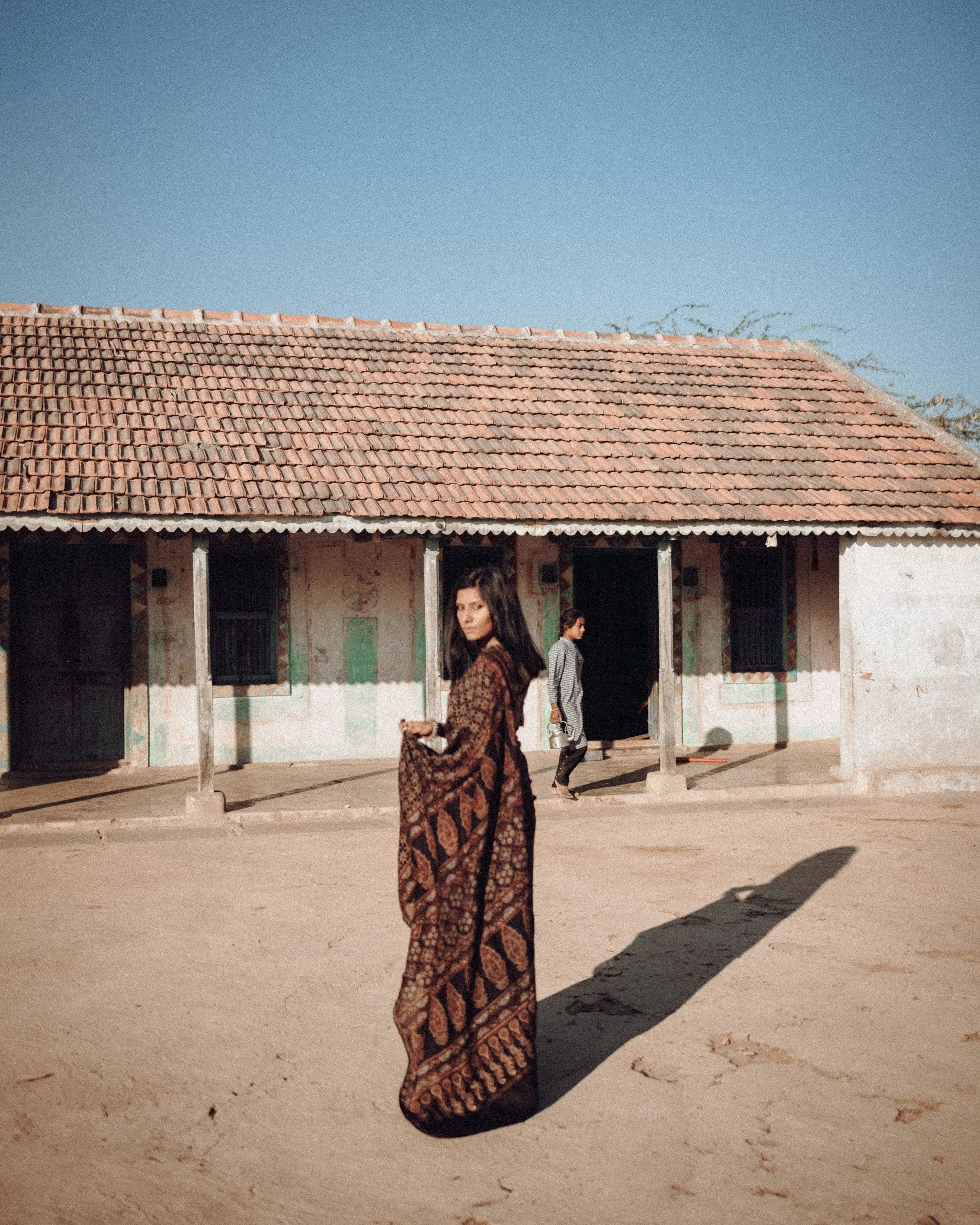 Jharokha -Black silk cotton Ajrakh handblockprinted saree