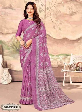 Magenta Chiffon Printed Saree