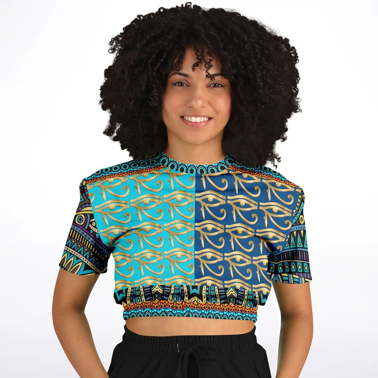 Many Blessings Horus Eye Short Sleeve Cropped Eco-Poly Sweater