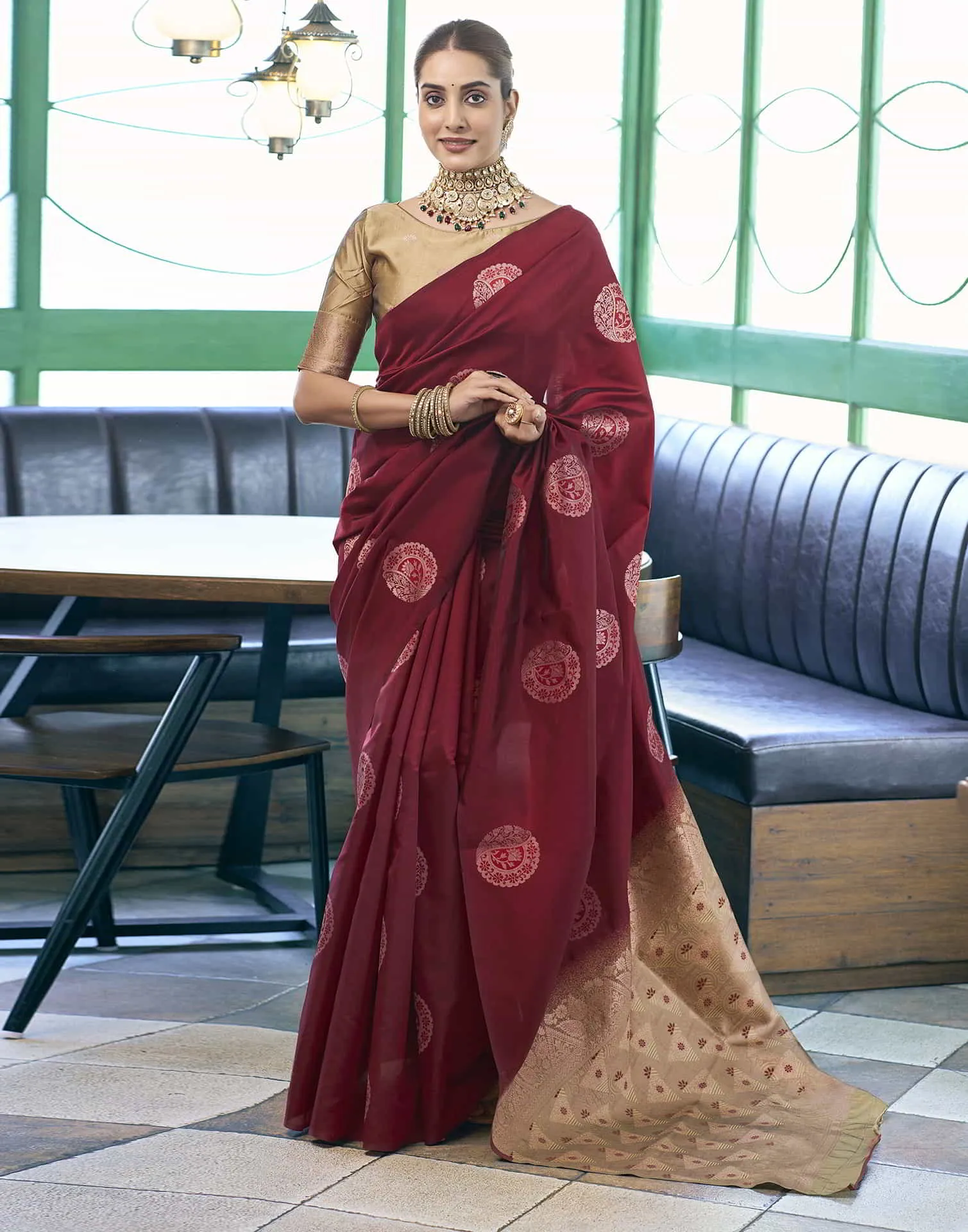 Maroon Banarasi Silk Woven Saree