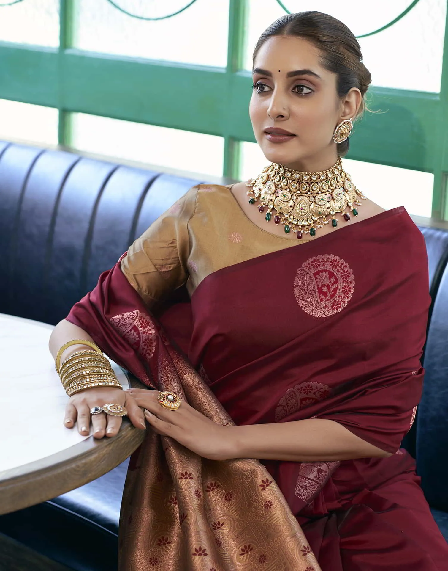 Maroon Banarasi Silk Woven Saree