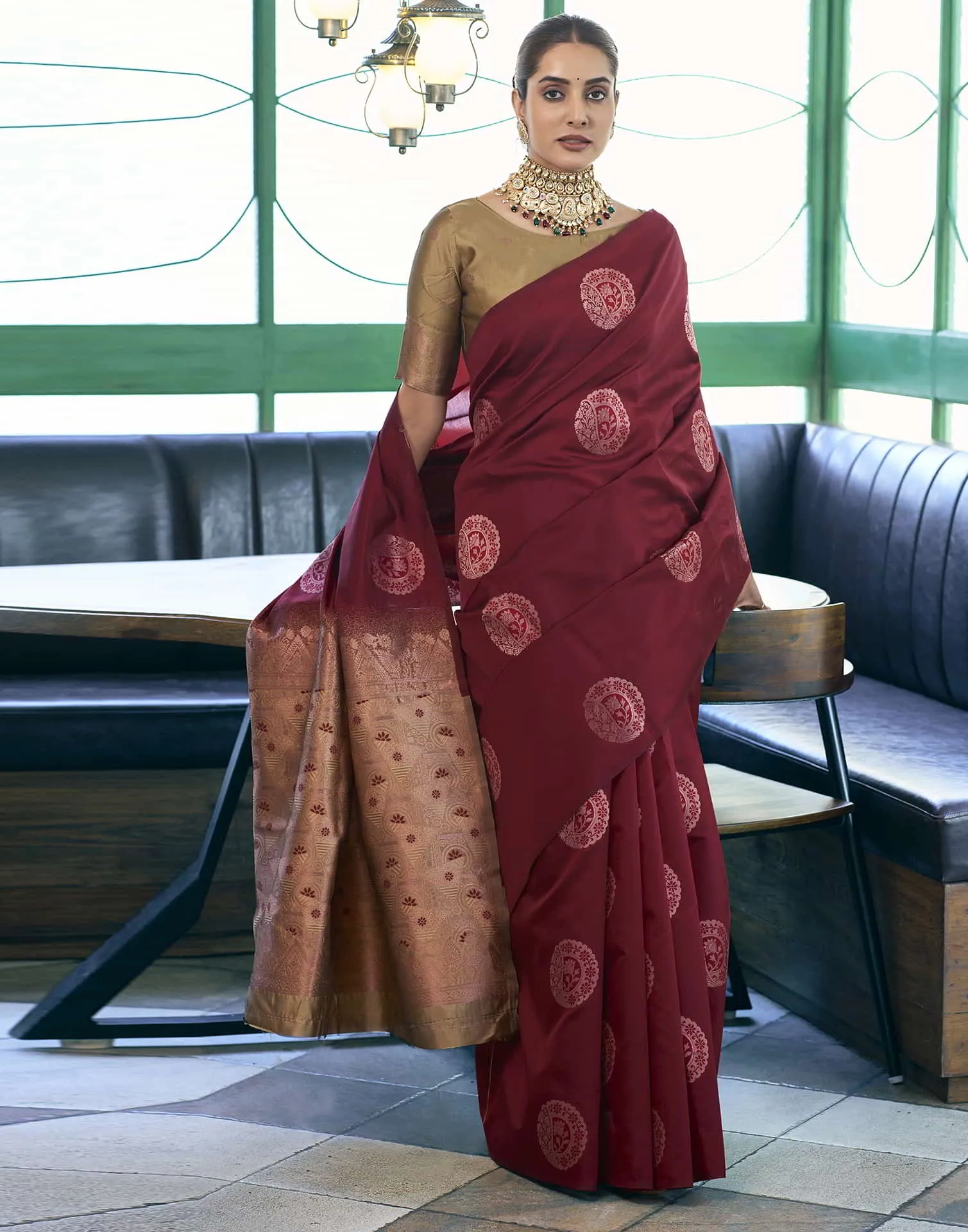 Maroon Banarasi Silk Woven Saree