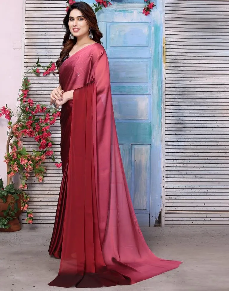 Maroon Georgette Plain Saree