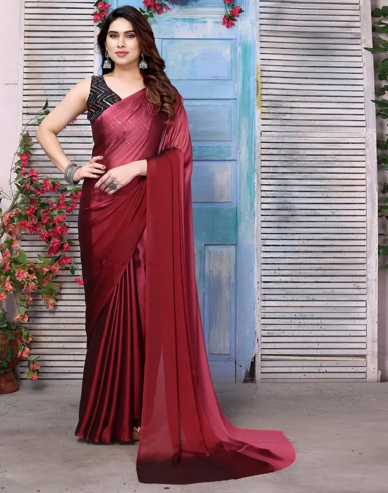 Maroon Georgette Plain Saree