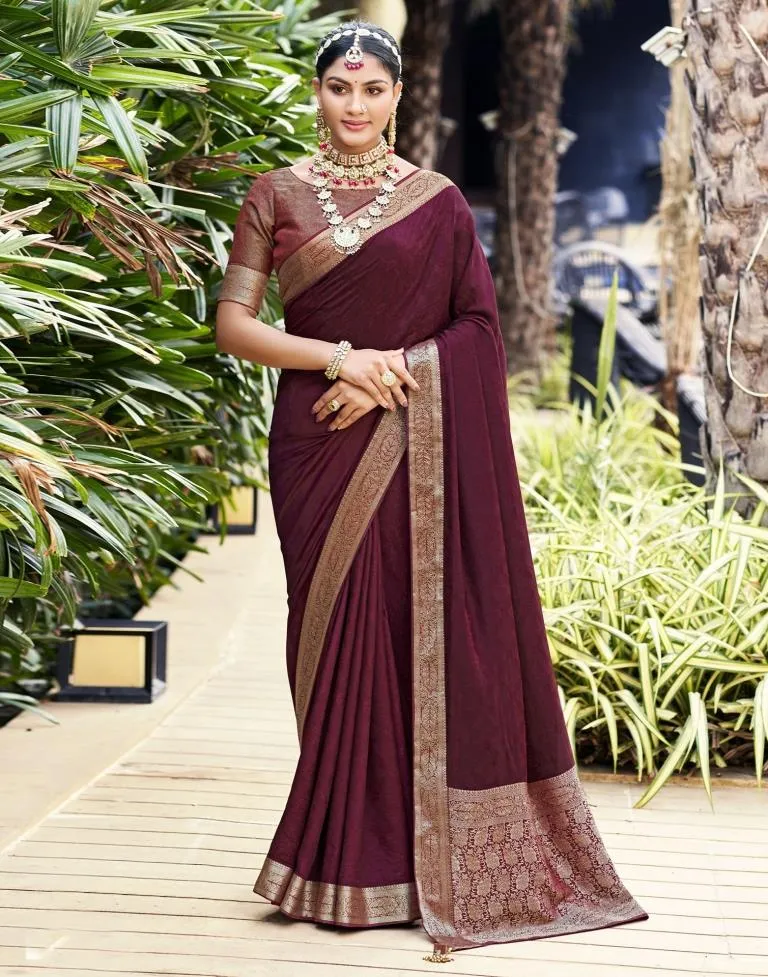 Maroon Jacquard Jacquard Saree