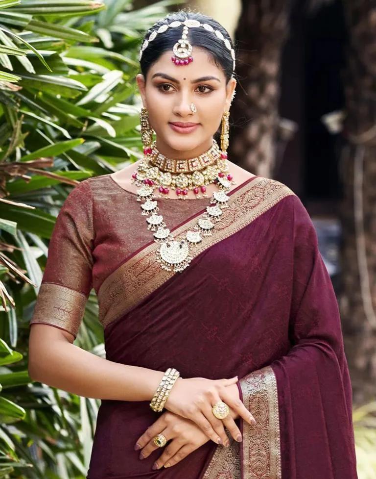 Maroon Jacquard Jacquard Saree