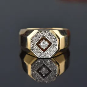 Mens 14K Gold Diamond Signet Ring, .50 Carats