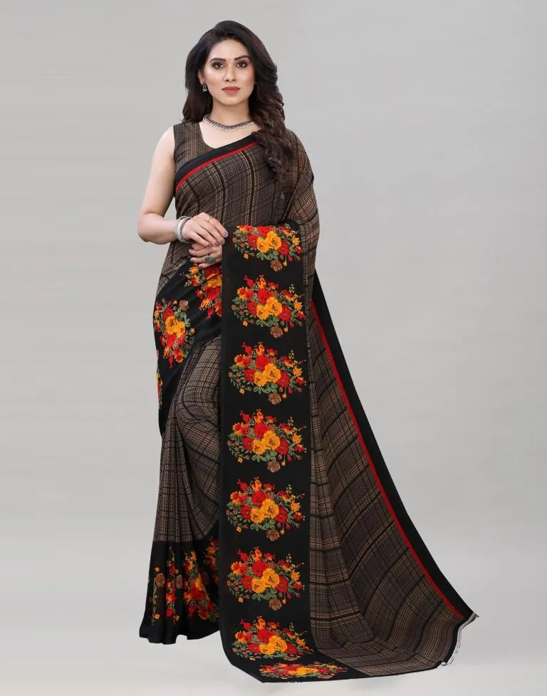 Mesmerising Tan Printed Saree