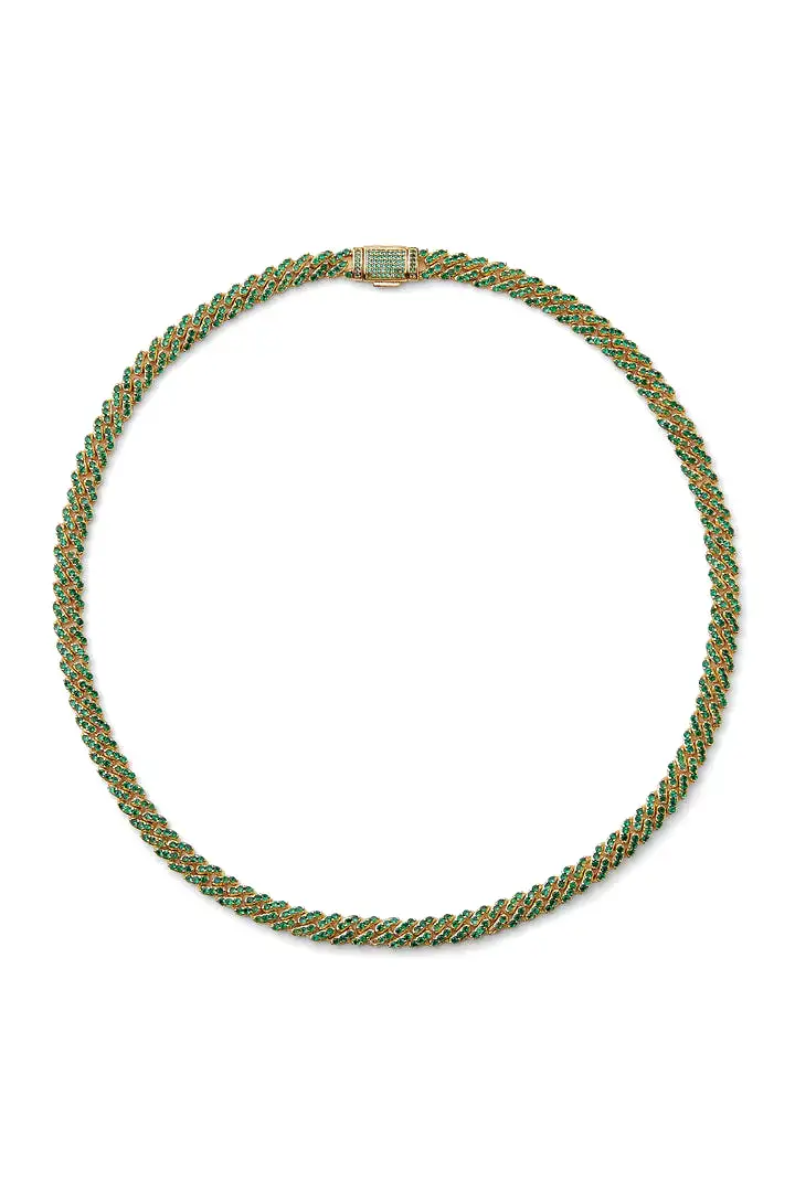 Micro Mexican Chain Necklace, Emerald