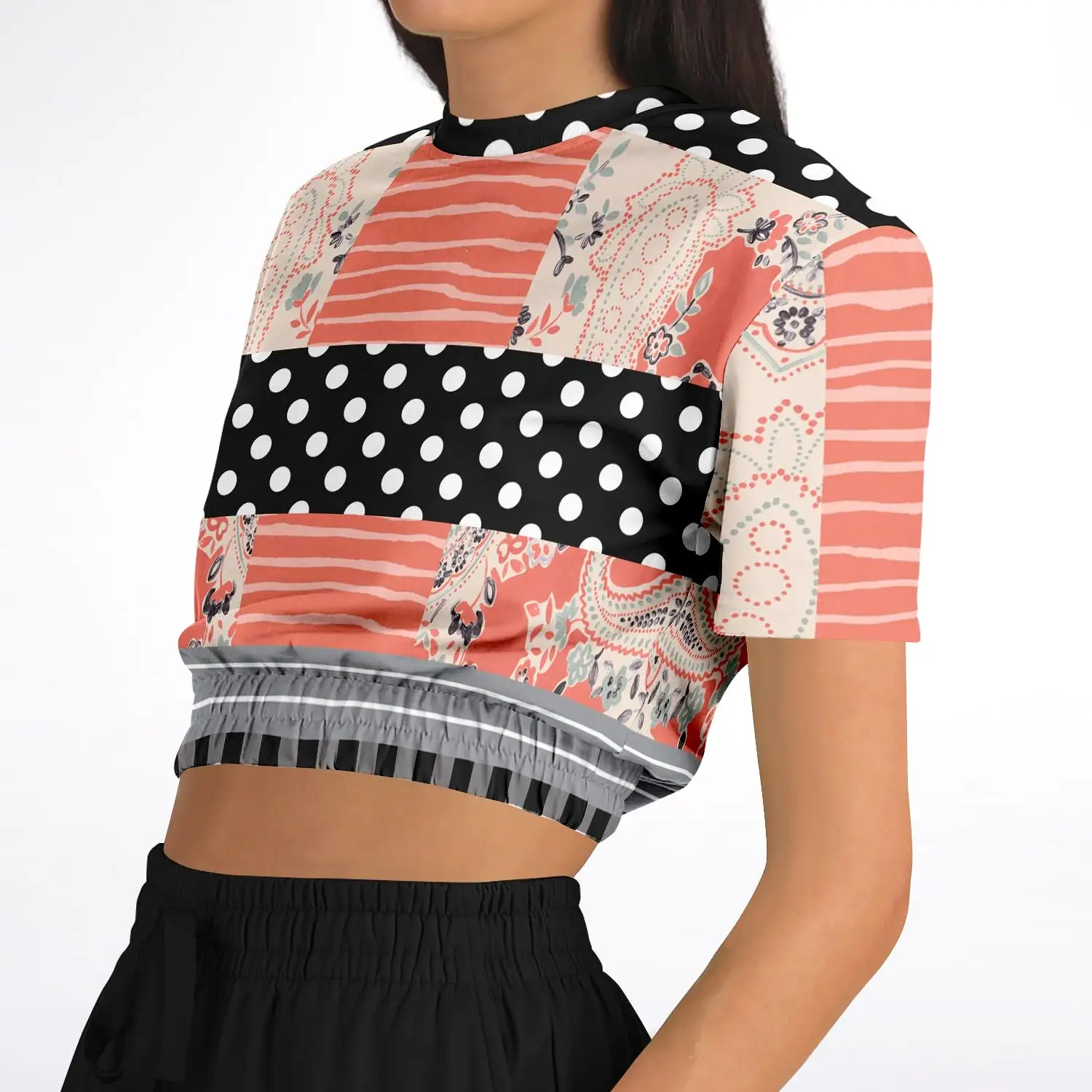 Mint Julep Black Short Sleeve Cropped Eco-Poly Sweater