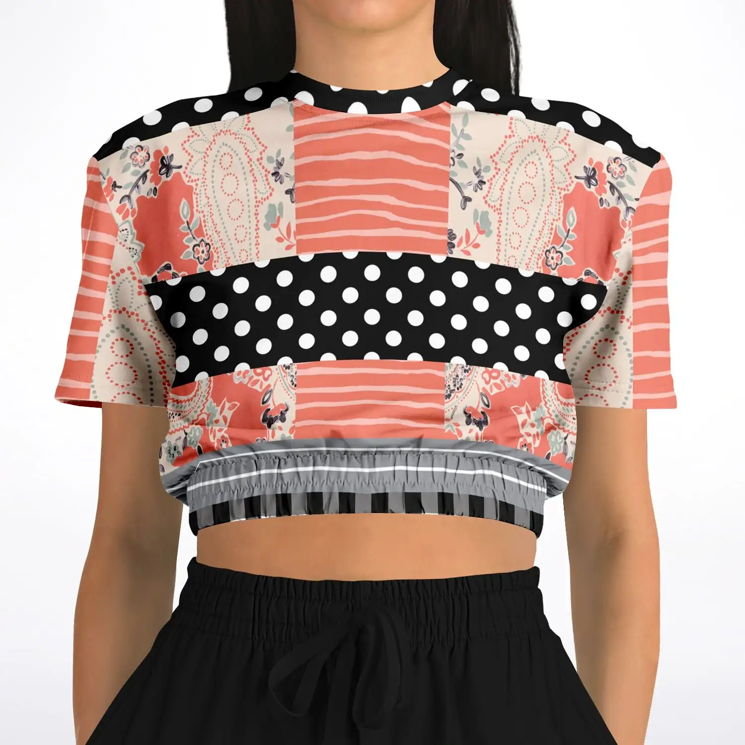 Mint Julep Black Short Sleeve Cropped Eco-Poly Sweater