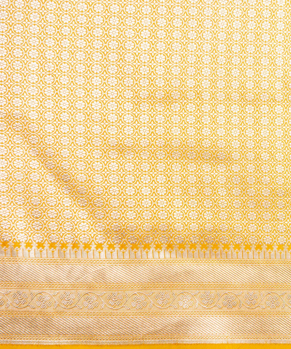 Mustard Handloom Pure Katan Silk Banarasi Saree with Floral Motifs