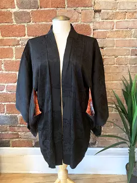 New Arrival ! Black Floral Vintage Haori/Kimono 1970s