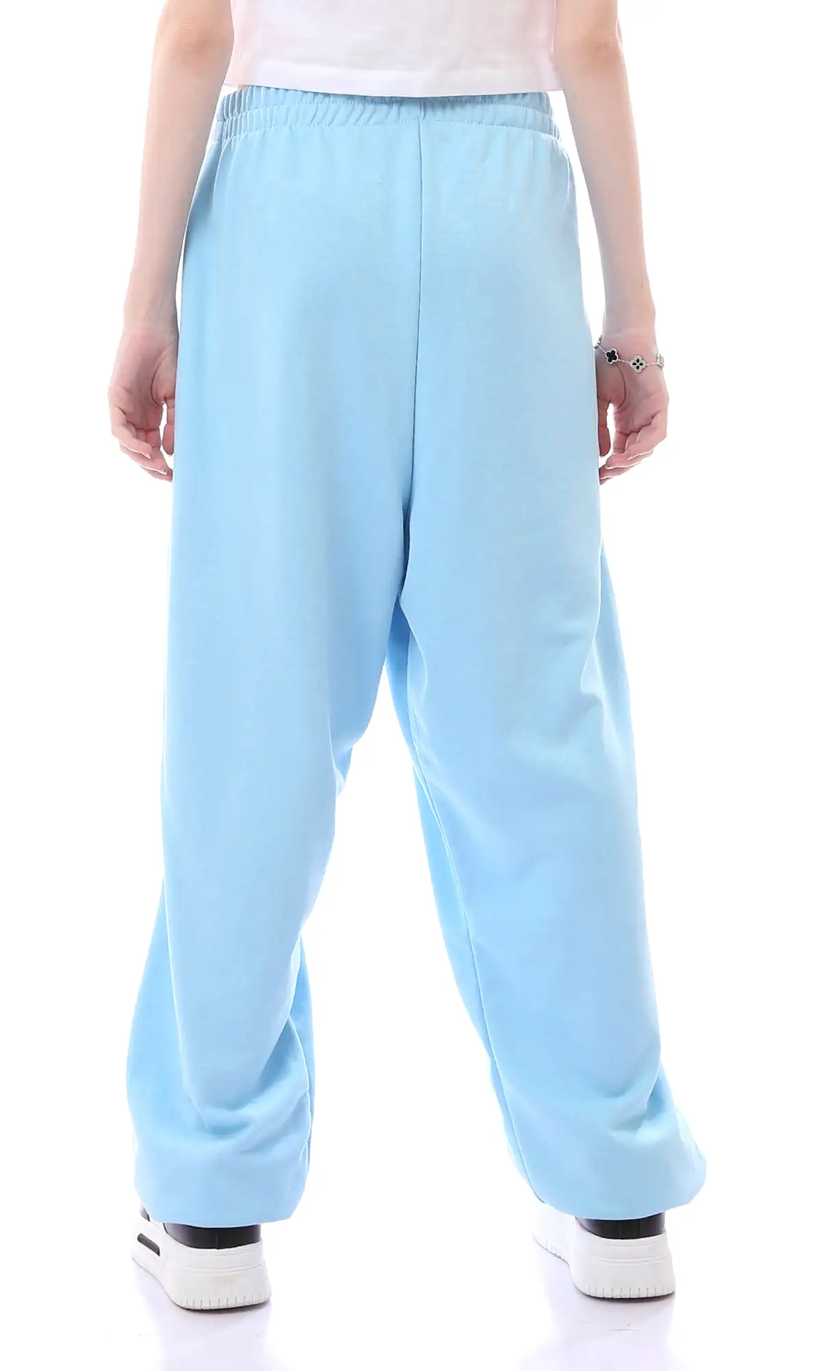 O165861 Relaxed Fit Baby Blue Pants With Elastic Waist & Hem