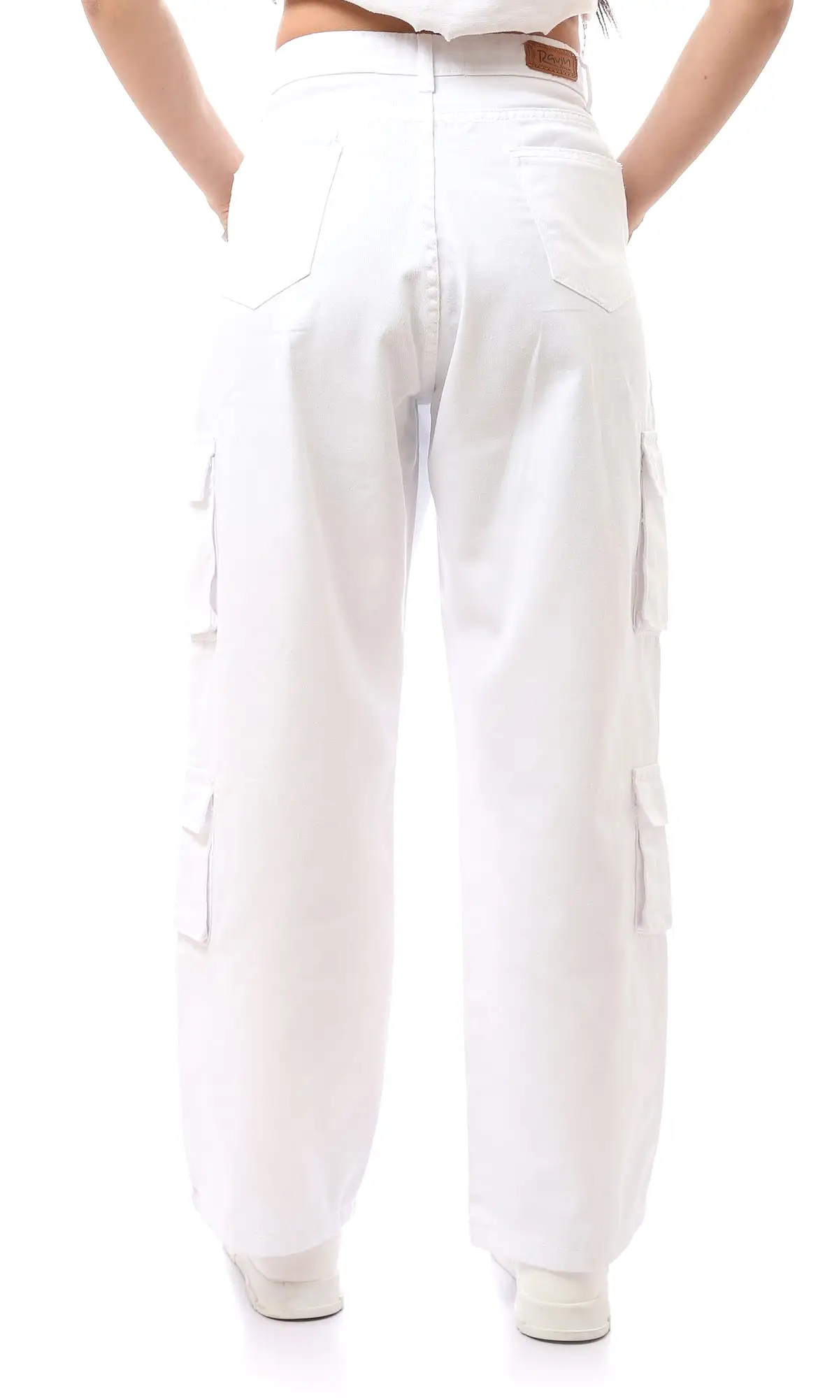 O169943 White Cotton Solid Fly Zip Buttoned Trousers