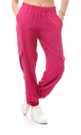 O170598 Slip On Purple Comfy Solid Trousers With Side Pockets