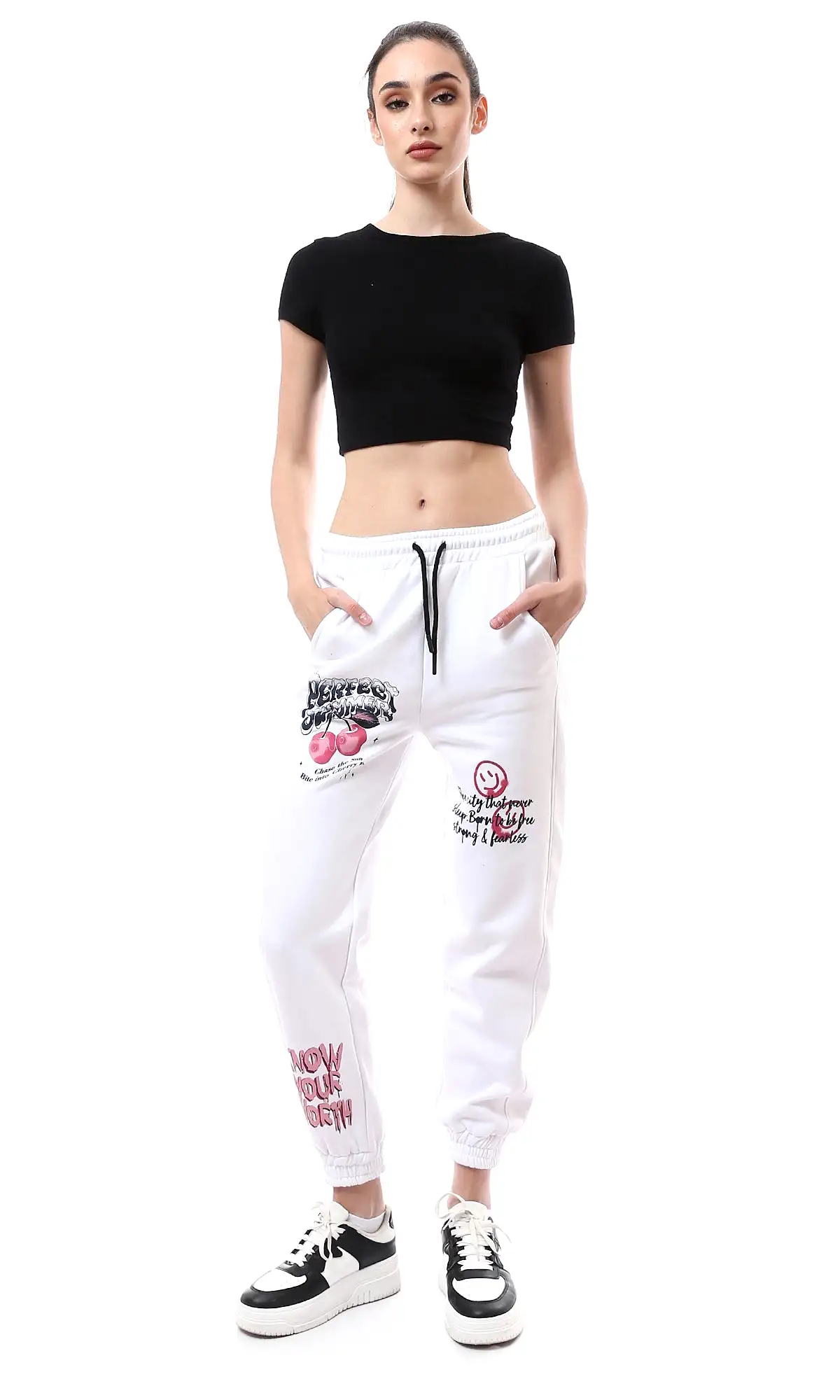 O176247 Off-White Printed Slip On Jogger Pants With Hem