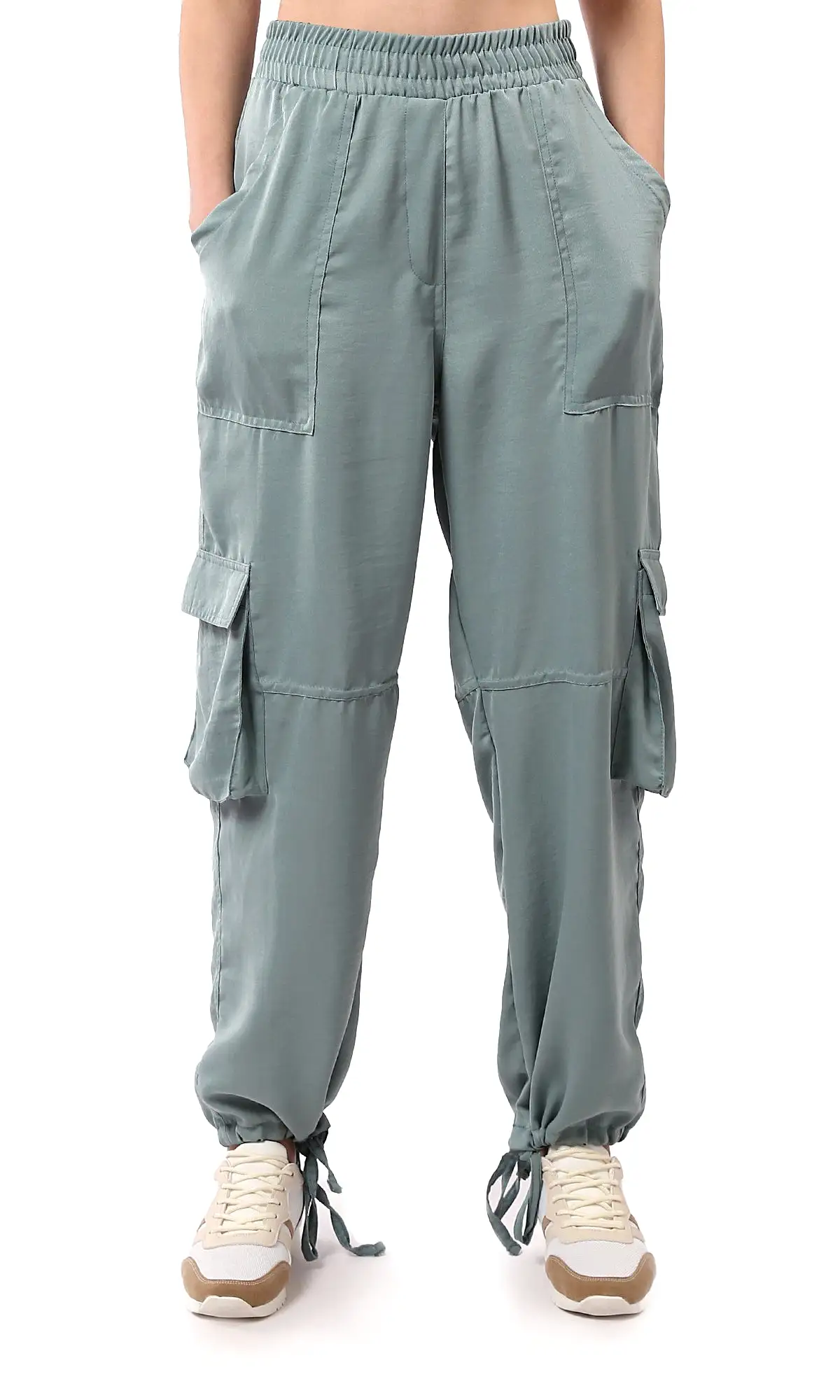 O179139 Casual Mint Jogger Pants With Multiple Pockets