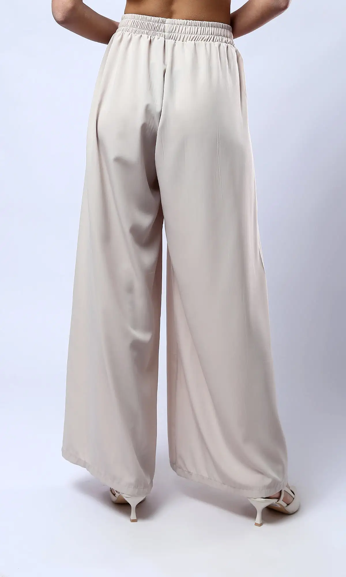 O179827 Slip On Solid Wide Leg With Side Pockets - Beige