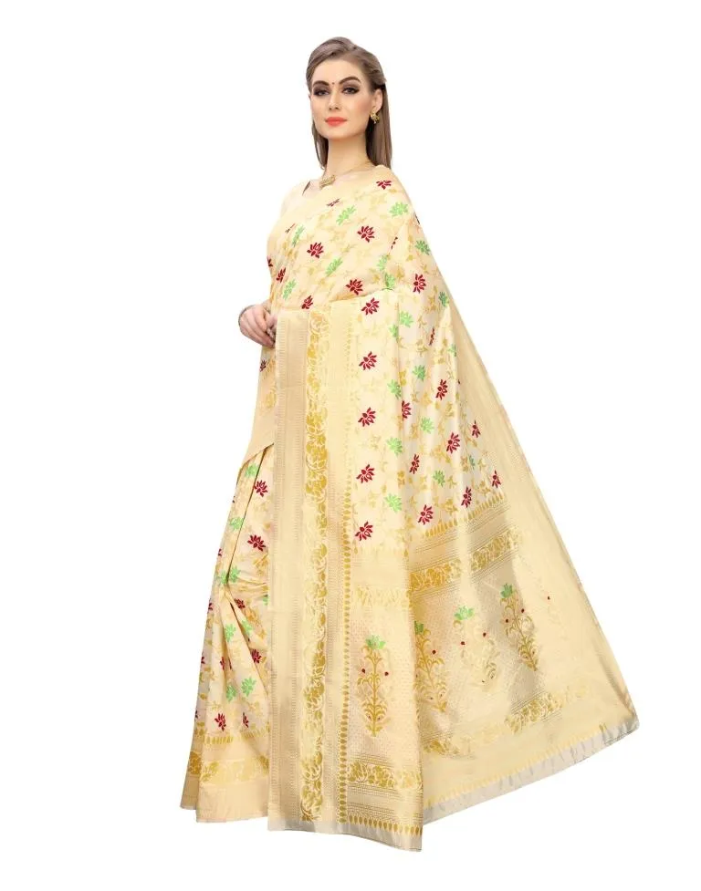 Off White Banarasi Silk Saree