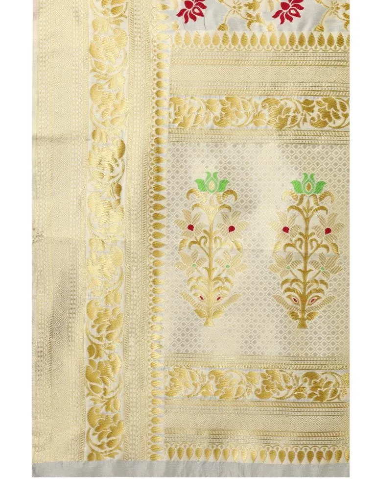 Off White Banarasi Silk Saree