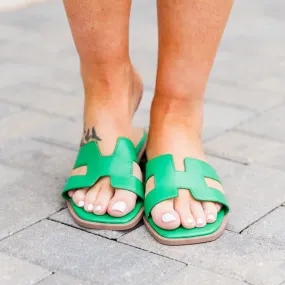 One Single Step Sandals, Green