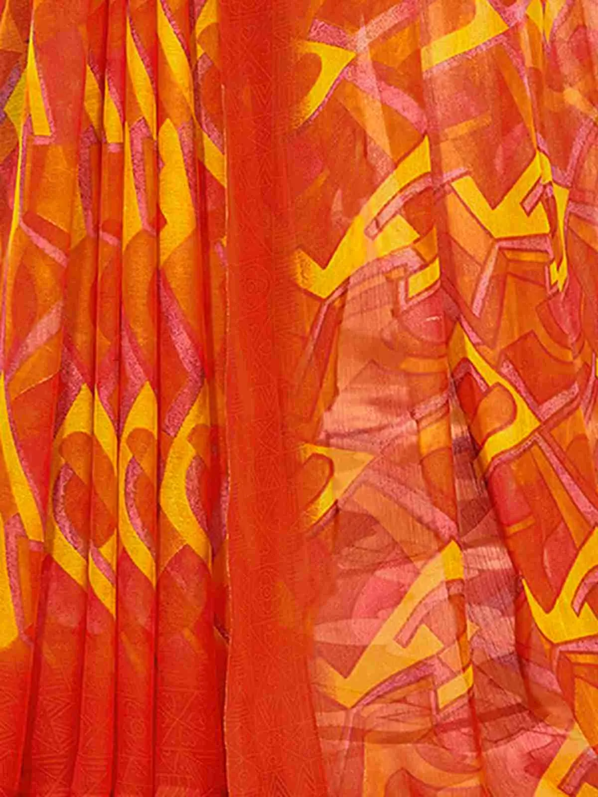 Orange Chiffon Printed Saree