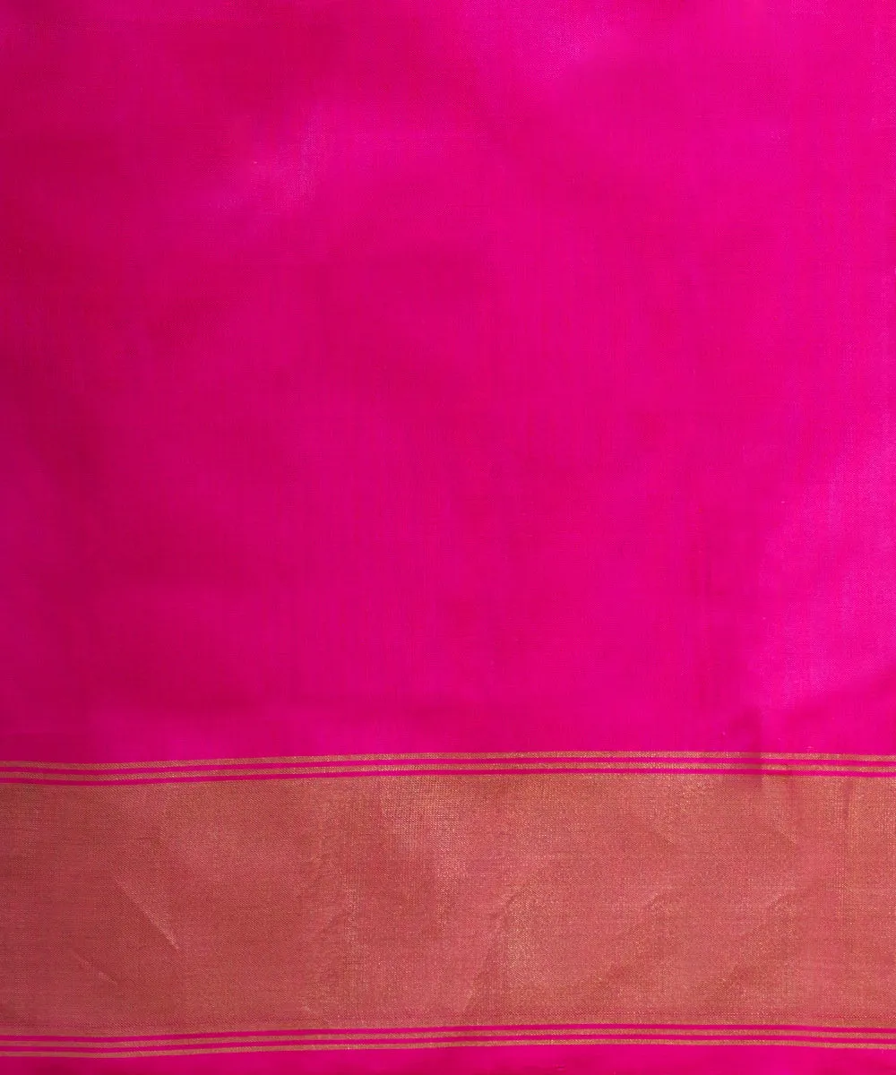 Peach And Pink Handloom Pure Mulberry Silk Ikat Patola Saree With Tissue Border