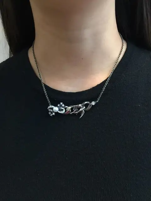 Pearl Bow And Bird Necklace, Silver