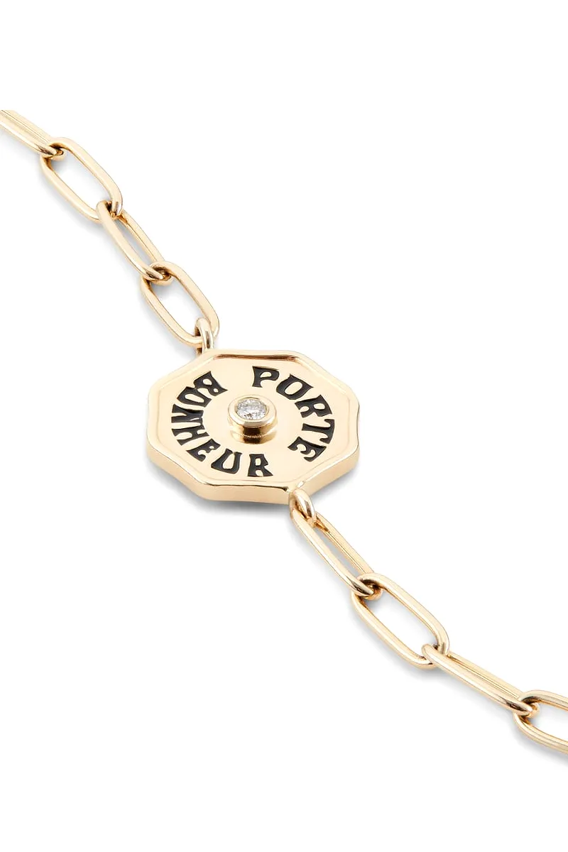 Petite PB Bracelet White Diamond Black Enamel - Yellow Gold