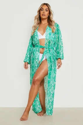 Plus Porcelain Maxi Beach Kimono