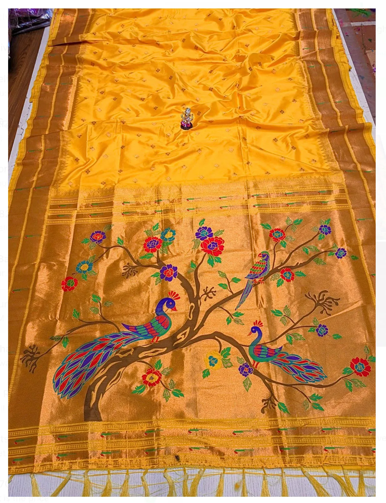 Premium double munia paithani saree  - color yellow with golden border