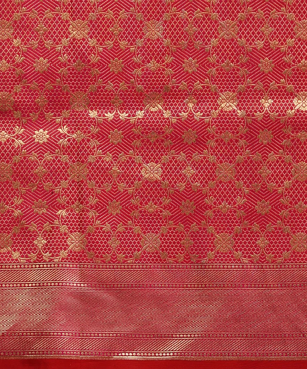 Red And Gold Handloom Pure Katan Silk Kimkhab Banarasi Saree With Orange Meenakari