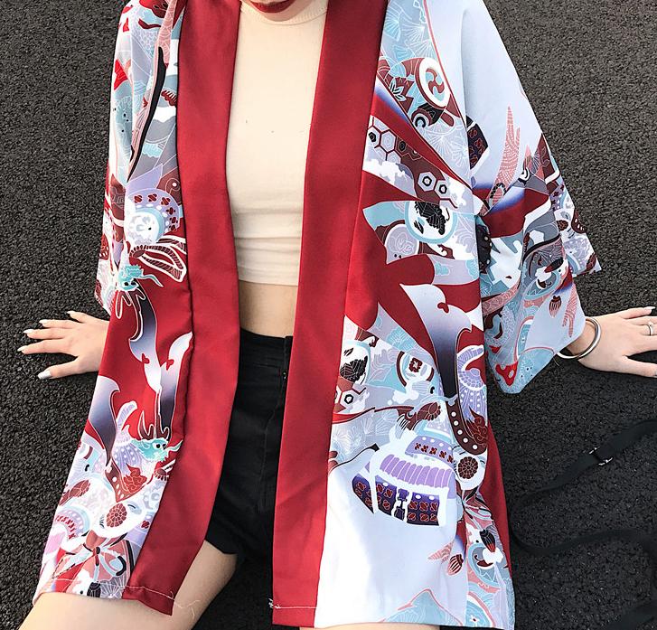 Red and White Kimono Shirt | Anime Kimono