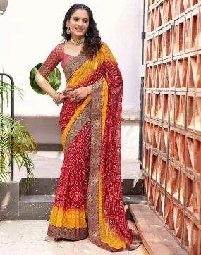 Red Bandhani Silk Saree