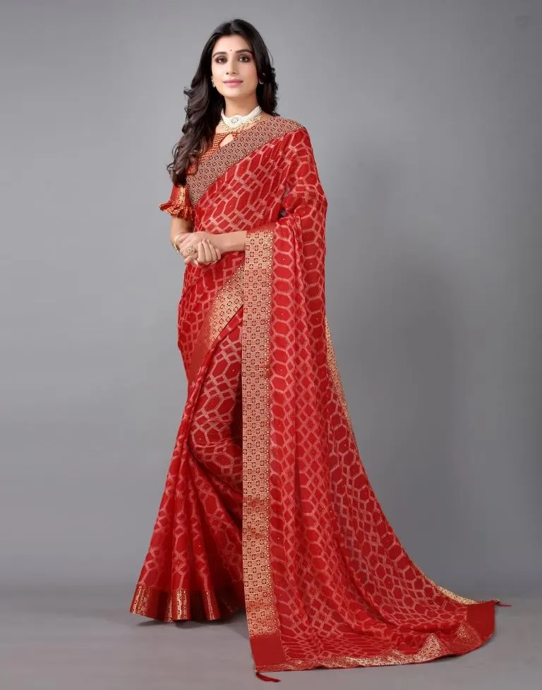 Red Chiffon Saree