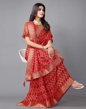 Red Chiffon Saree