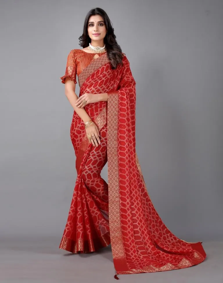 Red Chiffon Saree