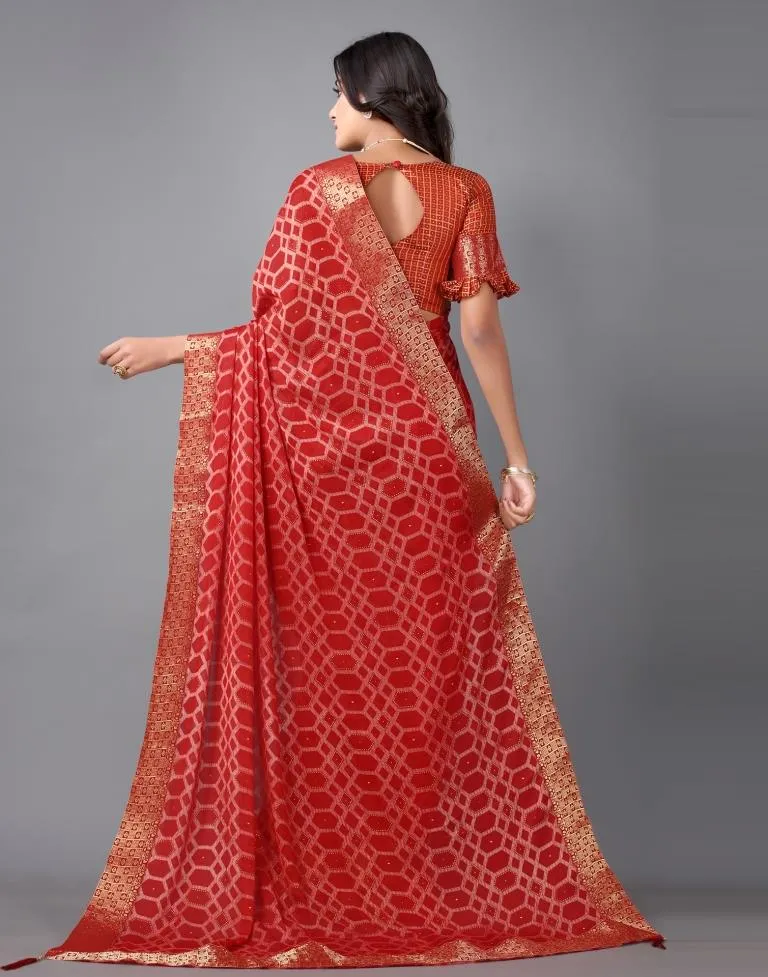 Red Chiffon Saree