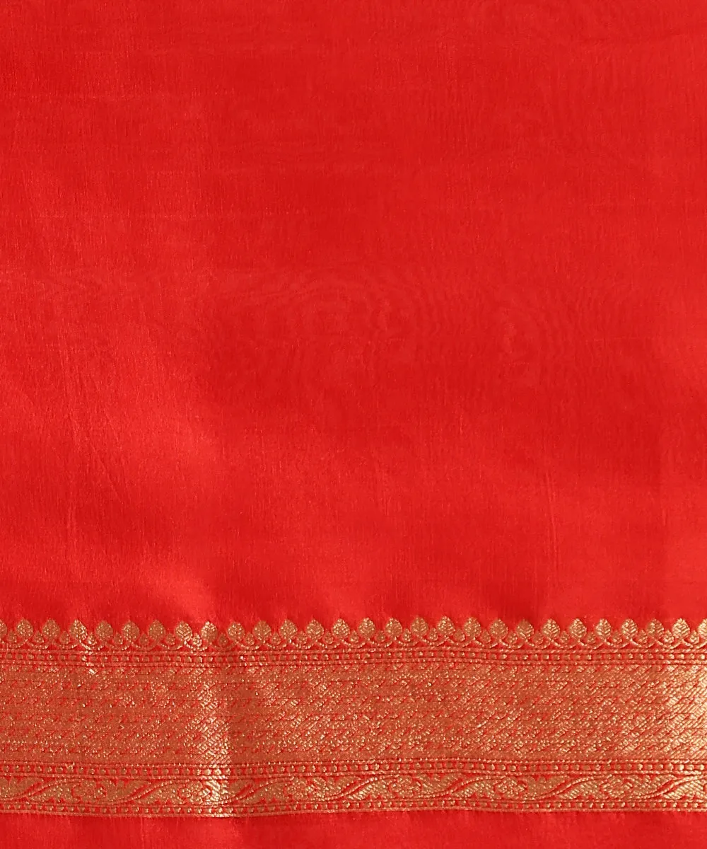 Red Handloom Pure Kora Silk Banarasi Saree With Zari Kadhwa Boota