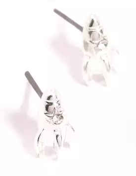 Silver Rocket Ship Stud Earrings